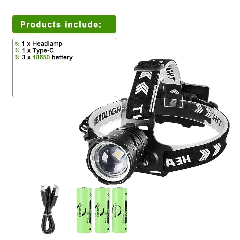 Most Powerful LED Headlamp White Laser Rechargeable Headlight 2000M Long Shot High Power Head Flashlight XHP90 Head Lamp Lantern